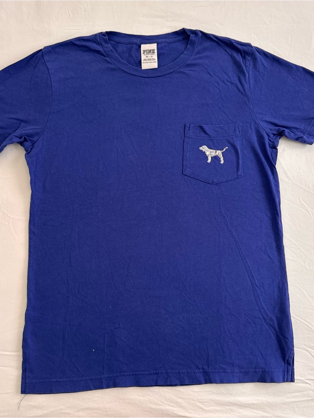 PINK Royal Blue Pocket Tee with Dog Sequin Patch